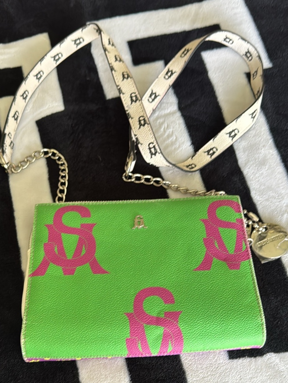 Steve Madden Green Crossbody Bag with Pink Logos